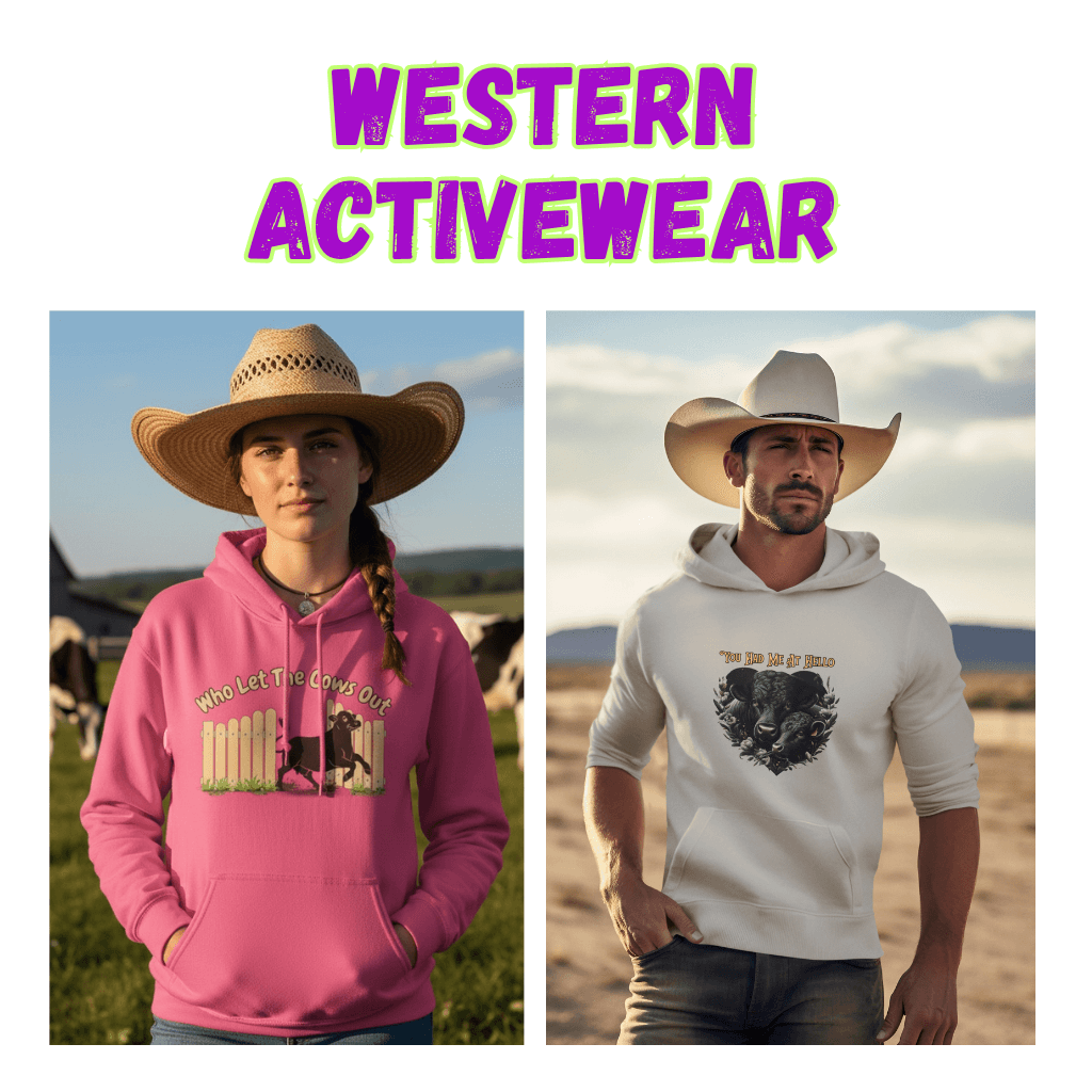 Western Activewear Shirts featuring stylish hoodies on models in outdoor settings.