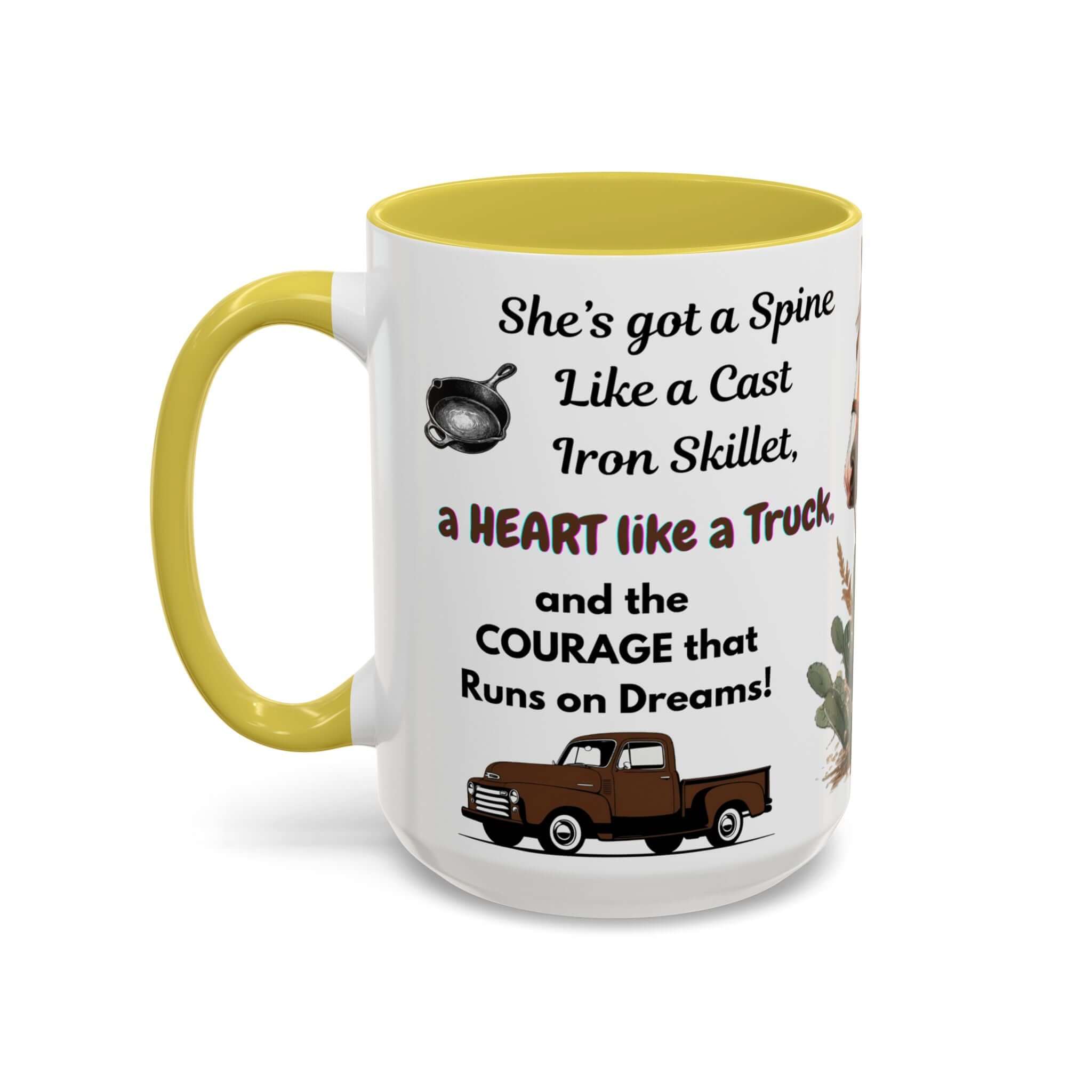 Cowgirl Tough 15oz Mug – “Spine Like a Skillet, Heart Like a Truck” Inspirational Western Gift