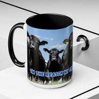 Black Angus Coffee Mug with humorous quote and black Angus cattle design, perfect for ranchers and gifts for Dad.