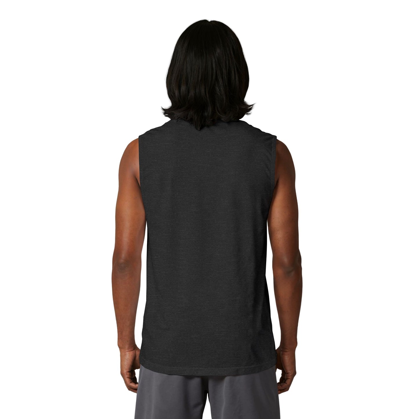 Back view of a man wearing a Country Life Tank, showcasing its sleeveless design and relaxed fit, perfect for summer days.