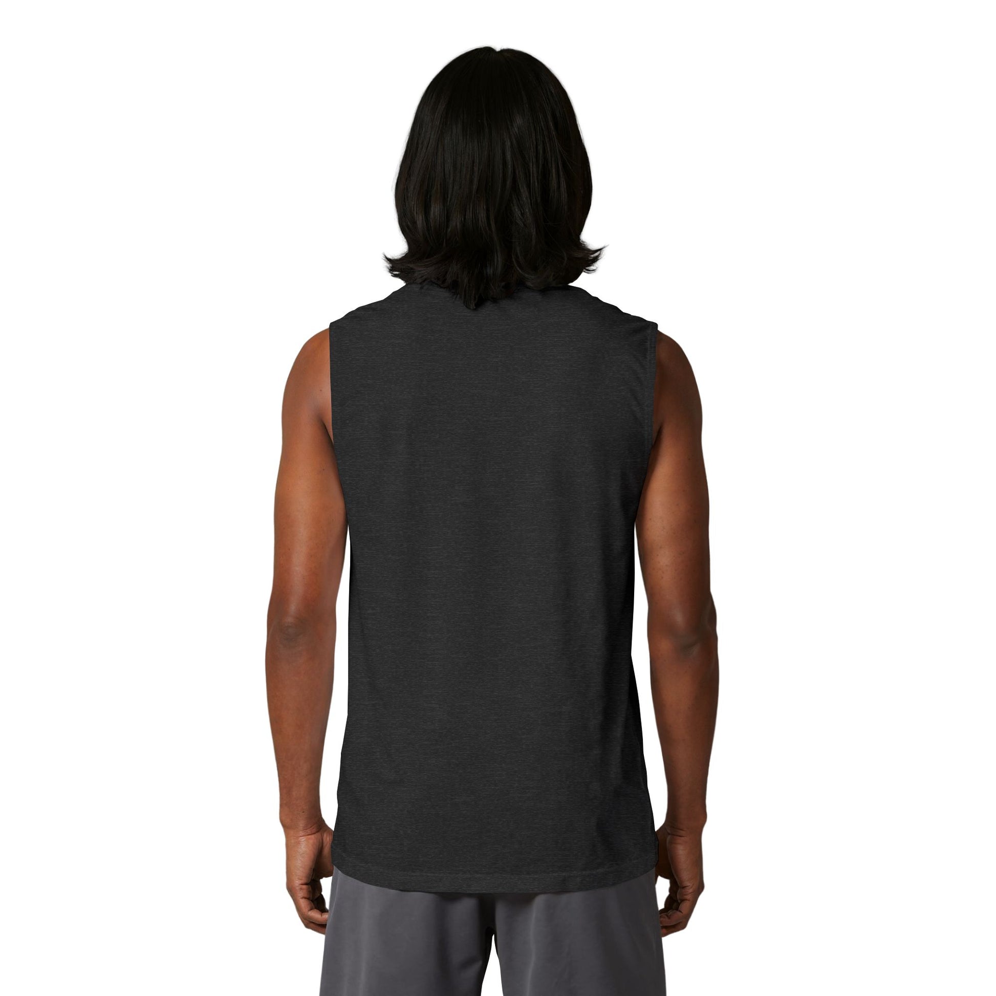 Back view of a man wearing a Country Life Tank, showcasing its sleeveless design and relaxed fit, perfect for summer days.