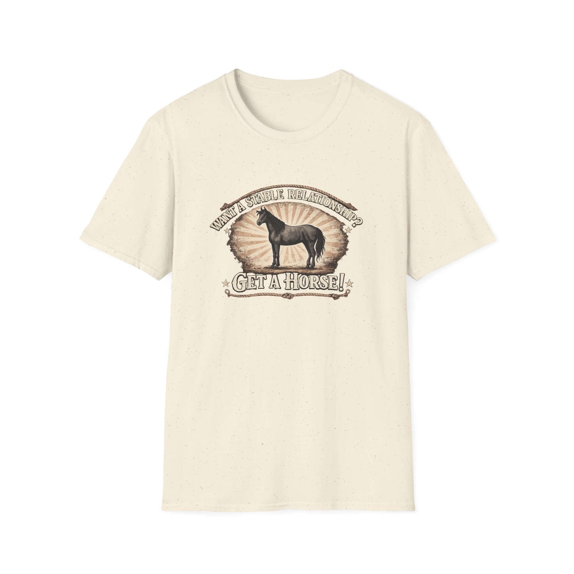 Get a Horse T-Shirt featuring a horse silhouette and rustic typography for cowgirl humor, perfect for casual wear.