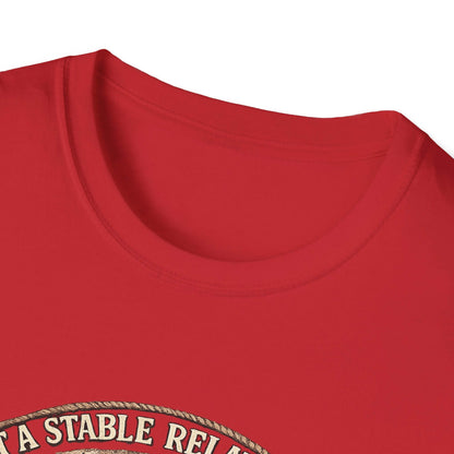 Get a Horse T-Shirt, close-up of crew-neck design with barnyard humor and vintage graphic.