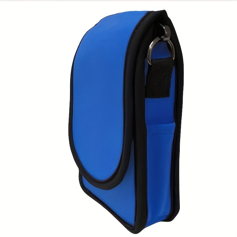 Cell Phone Holster in blue, secure phone holder for riding, durable construction, four-way wear design