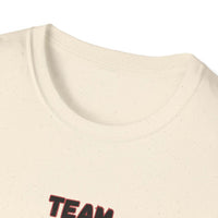 Red Angus T-Shirt featuring crew neck and 'TEAM RED ANGUS' text for cattle ranching enthusiasts.