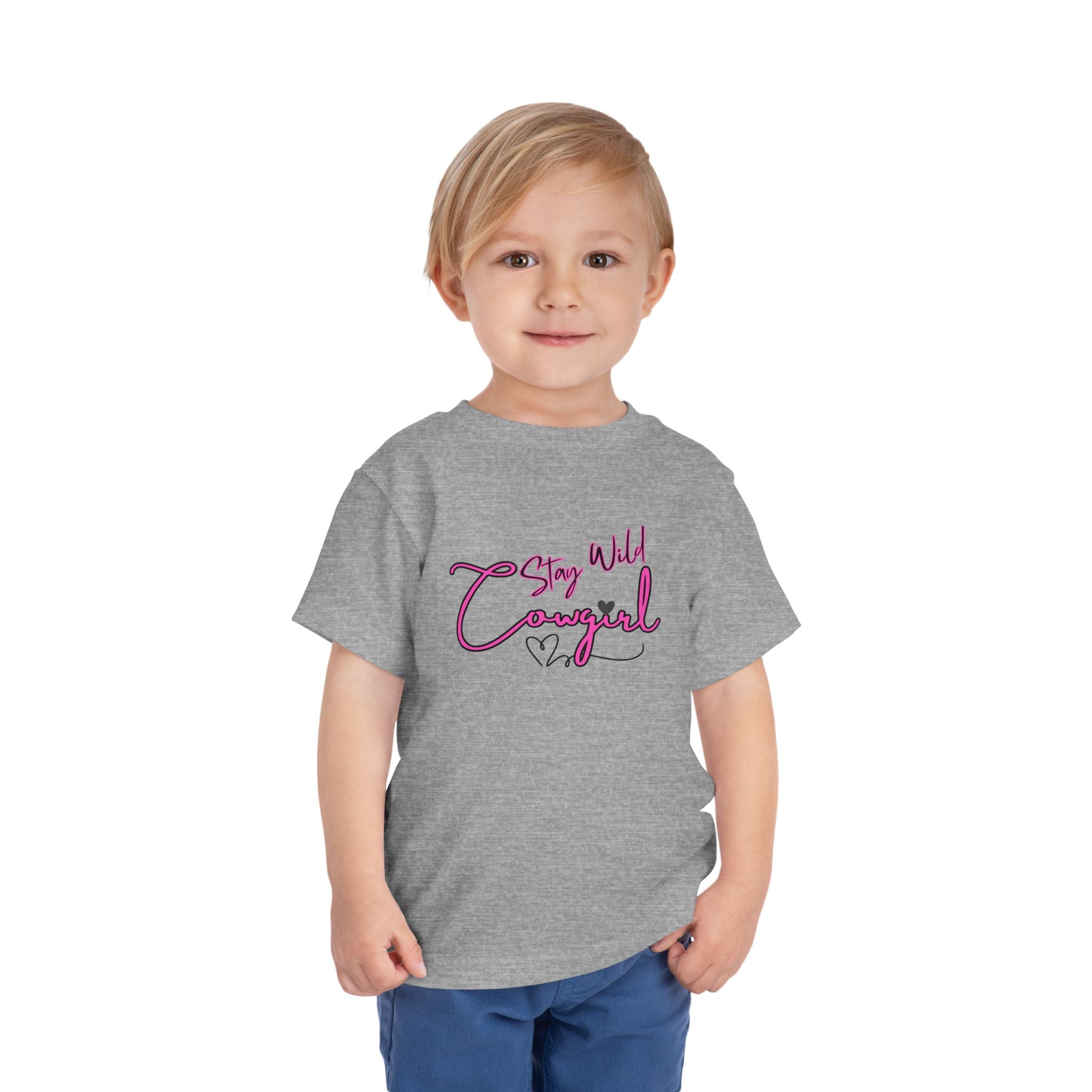 Toddler Cowgirl Tee featuring playful 'Stay Wild Cowgirl' design, perfect for young adventurers in children apparel.