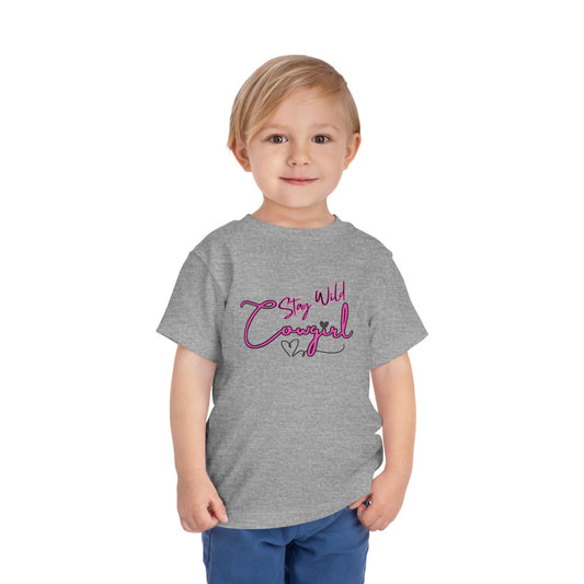 Toddler Cowgirl Tee featuring playful 'Stay Wild Cowgirl' design, perfect for young adventurers in children apparel.