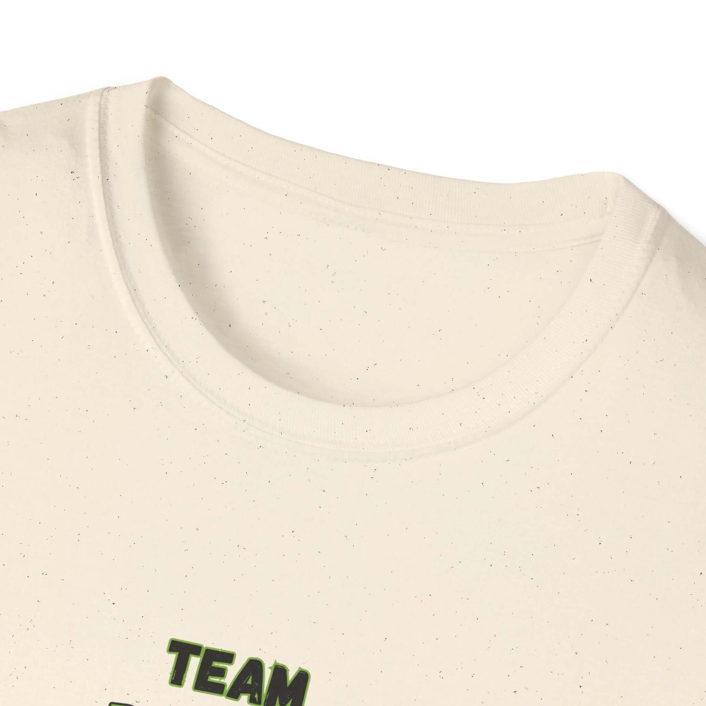 Brangus Cattle Farmer Tee collar close-up with Team Brangus print, perfect for livestock show fans.