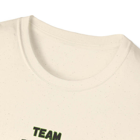 Brangus Cattle Farmer Tee collar close-up with Team Brangus print, perfect for livestock show fans.