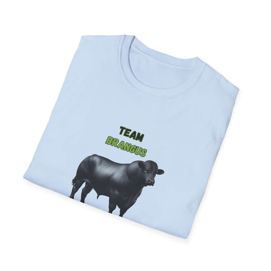 Brangus Cattle Farmer Tee with Team Brangus print and black cow design