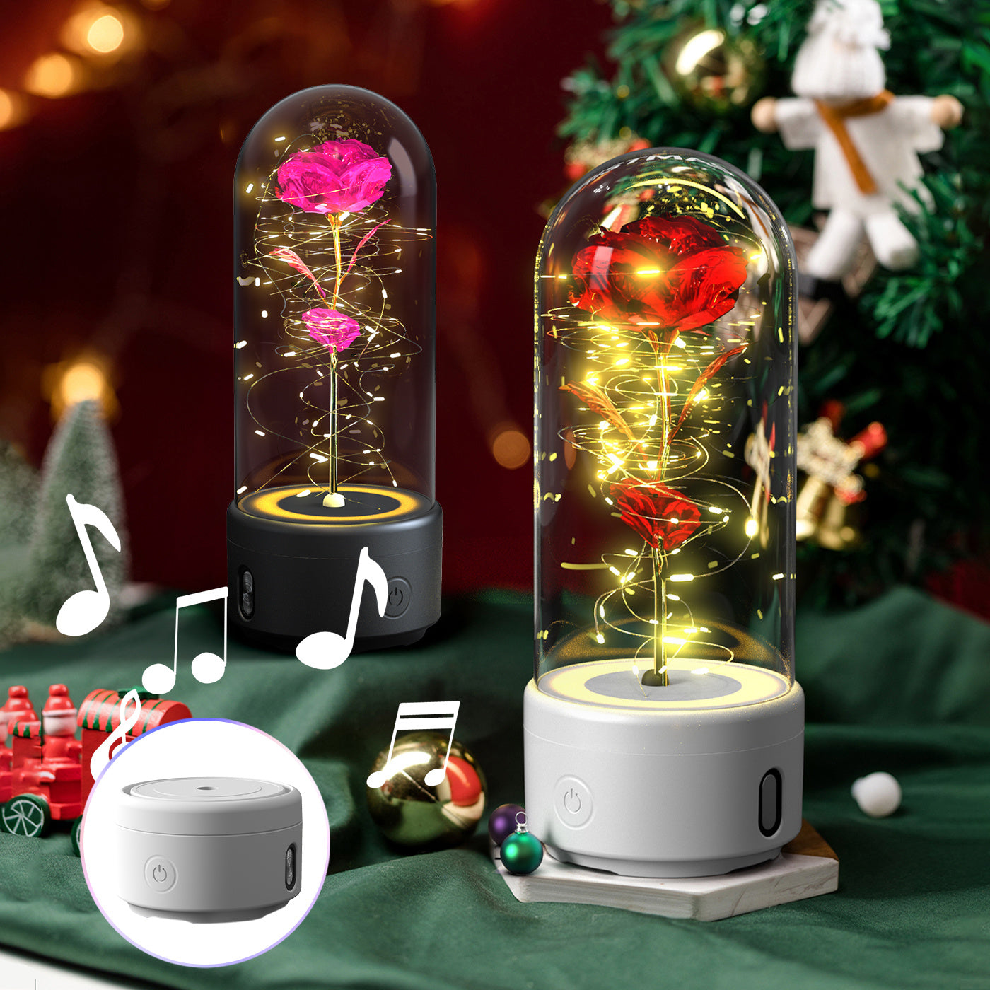 Rose Flowers, 2 in 1 LED Light and Bluetooth Compatible Speaker in Glass Cover - The Best New Thing