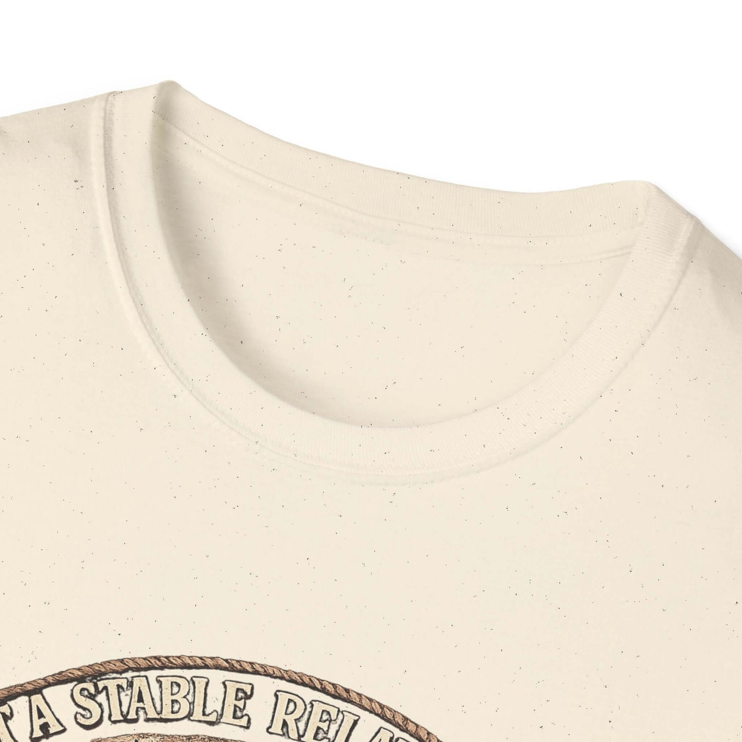 Get a Horse T-Shirt neck detail, featuring vintage-inspired barnyard humor design
