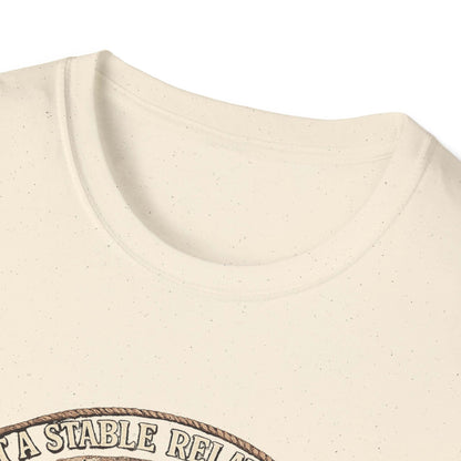 Get a Horse T-Shirt neck detail, featuring vintage-inspired barnyard humor design