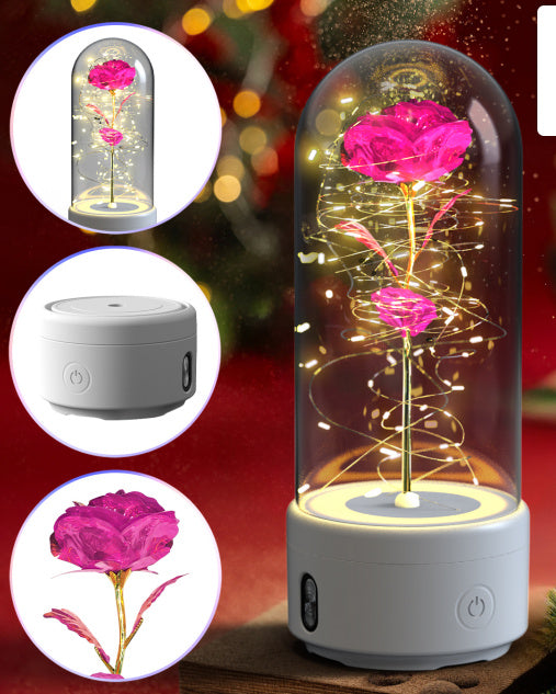 Rose Flowers, 2 in 1 LED Light and Bluetooth Compatible Speaker in Glass Cover - The Best New Thing