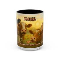 Cow Farm Mug featuring humorous cow design with text 'Because Cows Don't Care About My Attitude' for cow lovers.