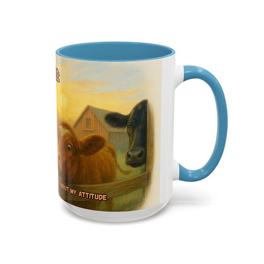 Cow Farm Mug featuring cows and humorous text, perfect gift for dad and ranching enthusiasts.
