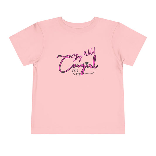 Toddler Cowgirl Tee in pink with 'Stay Wild Cowgirl' design, soft children apparel for playful adventures.