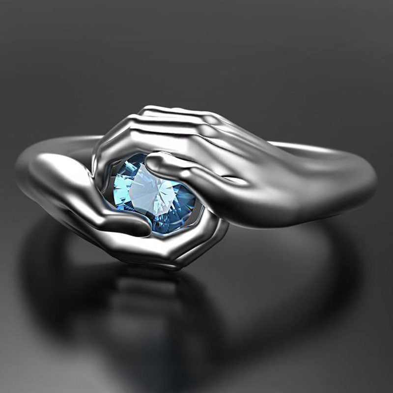 Blue Crystal Zircon Hands Embrace Ring - The Best New Thing