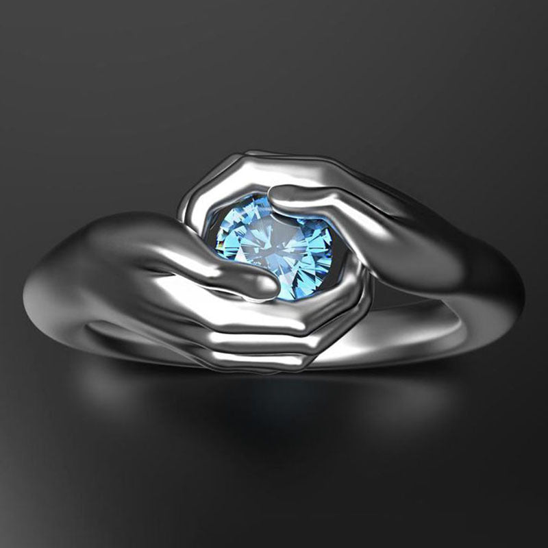 Blue Crystal Zircon Hands Embrace Ring - The Best New Thing