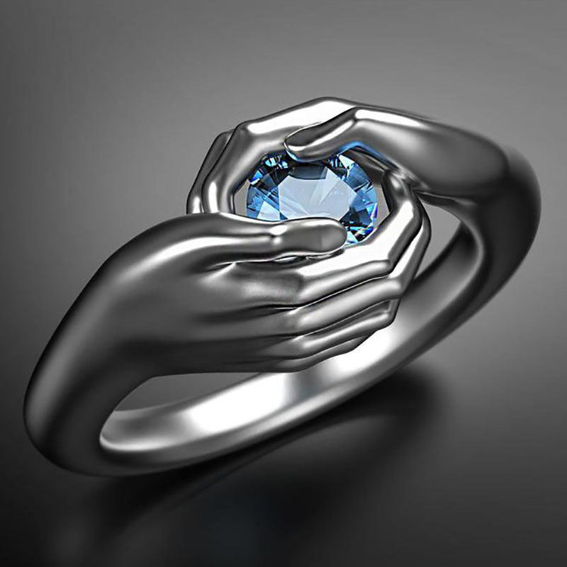 Blue Crystal Zircon Hands Embrace Ring - The Best New Thing