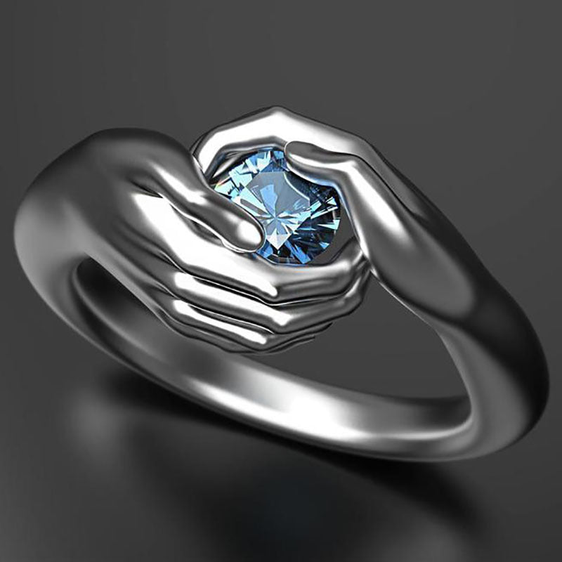 Blue Crystal Zircon Hands Embrace Ring - The Best New Thing