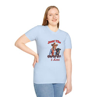 Funny Farm Wife Shirt featuring a fun design with the text 'Just the Kind of Wife I Am' on a light blue tee.