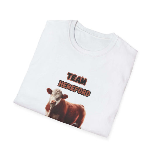 Hereford T-Shirt featuring a Hereford cow and bold 'TEAM HEREFORD' lettering on a white background.