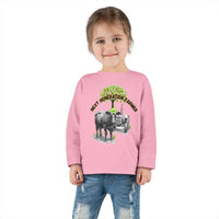 Toddler Long Sleeve Tee featuring 'Next Generation Farmer' graphic with tractor and cow, perfect for little farm enthusiasts.