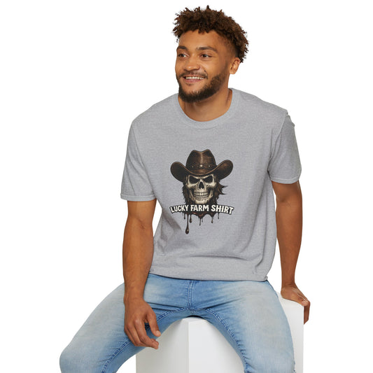 Lucky Farm T-Shirt, Skull Graphic Shirt, Rancher Farm Apparel