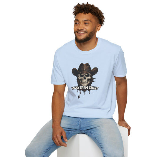 Lucky Farm T-Shirt, Skull Graphic Shirt, Rancher Farm Apparel
