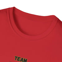 Brangus Cattle Farmer Tee close-up of the neckline, red color with 'Team Brangus' print for livestock enthusiasts.
