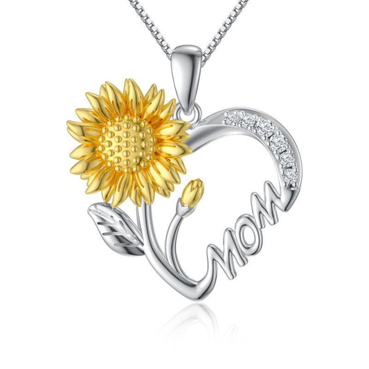 Sunflower Heart Necklace for Mom, 925 Sterling Silver, I Love You Mother - The Best New Thing