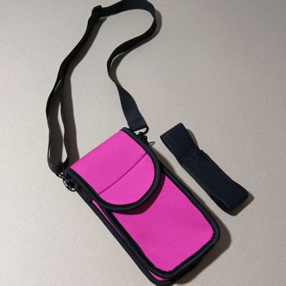 Cell Phone Holster in pink with adjustable strap, designed for securely holding phones while riding.