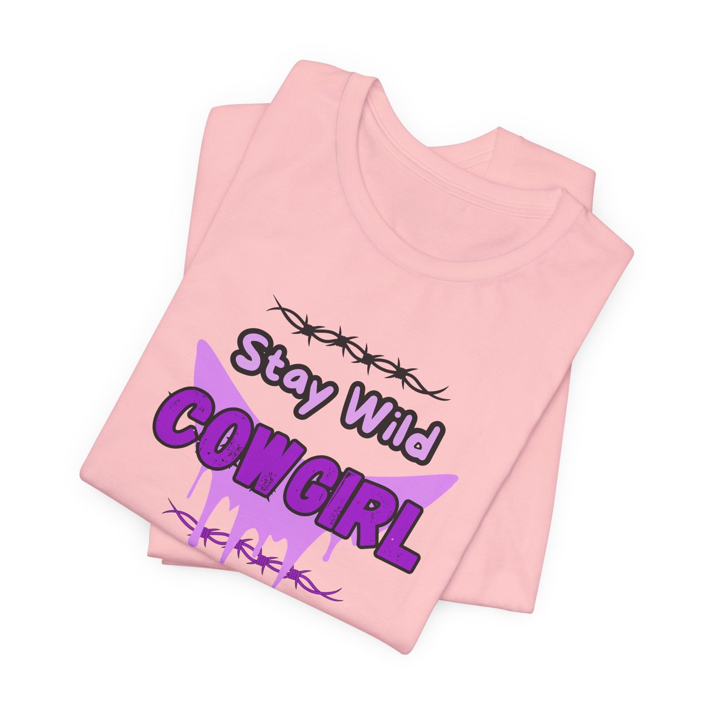 Cowgirl Western Tee with 'Stay Wild COWGIRL' graphic on a pink t-shirt design