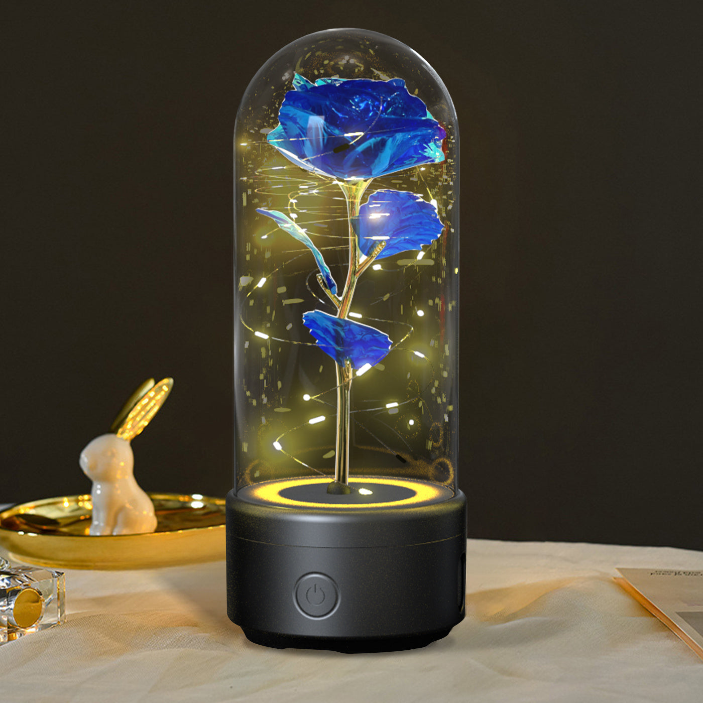 Rose Flowers, 2 in 1 LED Light and Bluetooth Compatible Speaker in Glass Cover - The Best New Thing