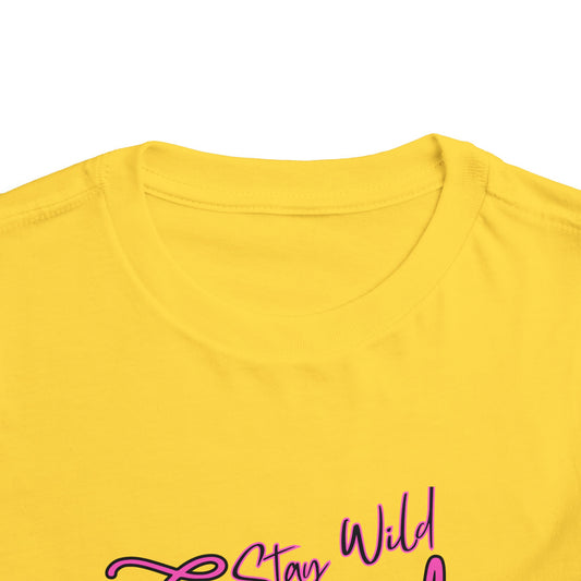 Toddler Cowgirl Tee, yellow shirt collar with Stay Wild Cowgirl design for playful children apparel.