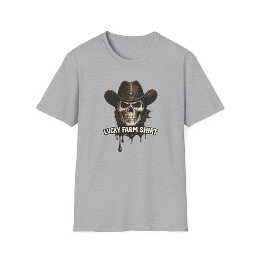 Lucky Farm T-Shirt, Skull Graphic Shirt, Rancher Farm Apparel