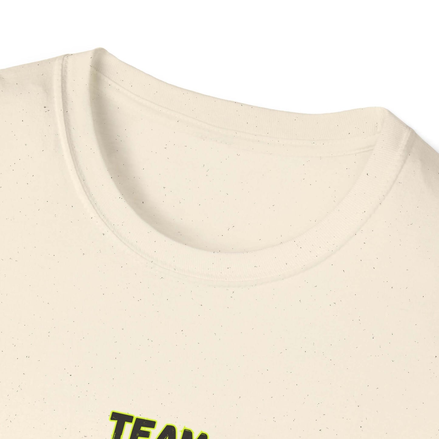 Close-up of the collar area of a Team Dairy T-Shirt, showcasing its soft fabric and unique design.