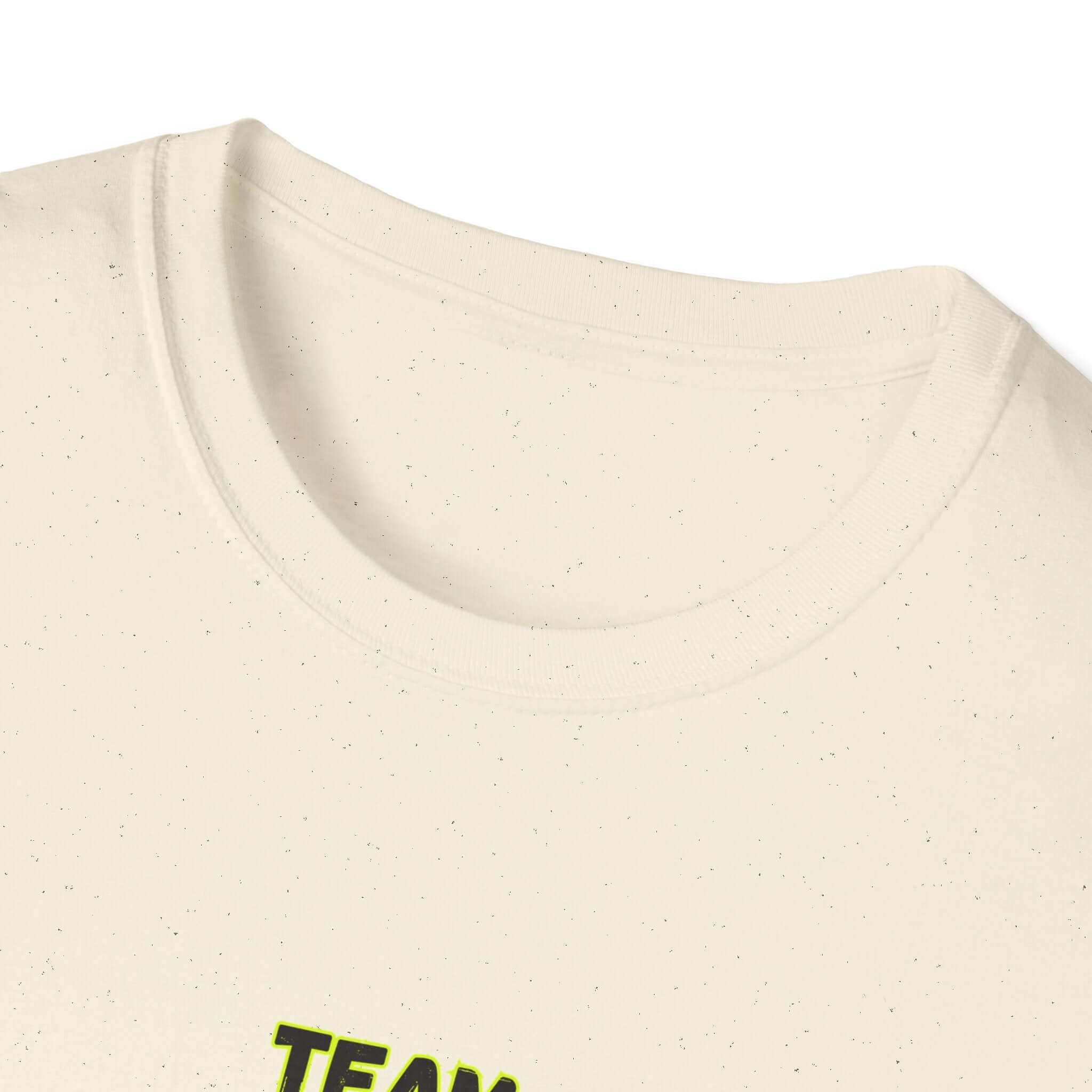 Close-up of the collar area of a Team Dairy T-Shirt, showcasing its soft fabric and unique design.