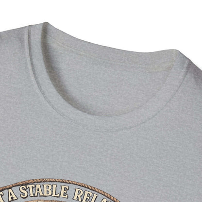 Get a Horse T-Shirt neckline showing barnyard humor design, perfect for cowgirl style and casual wear.