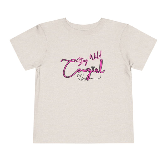 Toddler Cowgirl Tee with playful 'Stay Wild Cowgirl' design on soft lightweight fabric.