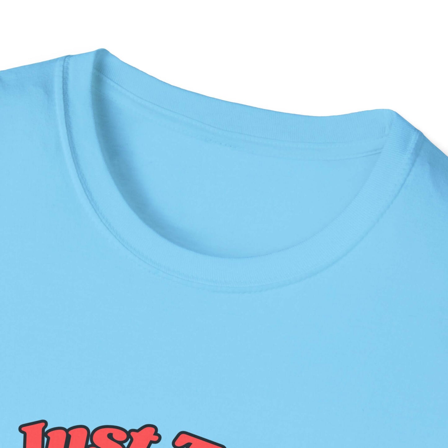 Funny Farm Wife Shirt neck detail in light blue color with logo design, perfect for farm life humor.