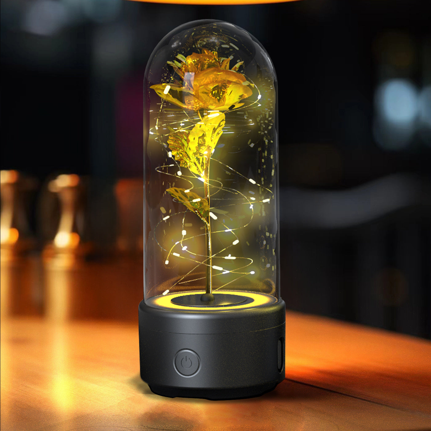 Rose Flowers, 2 in 1 LED Light and Bluetooth Compatible Speaker in Glass Cover - The Best New Thing