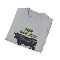 Black Angus Lover T-Shirt featuring a black cow design with 'TEAM BLACK ANGUS' text.