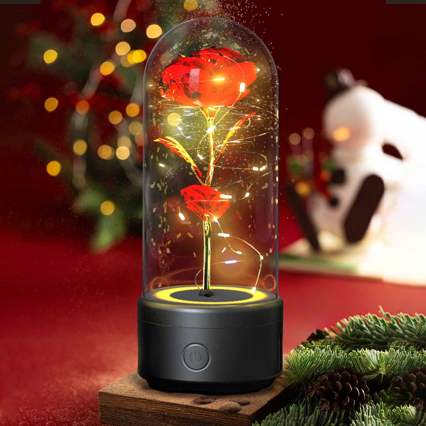 Rose Flowers, 2 in 1 LED Light and Bluetooth Compatible Speaker in Glass Cover - The Best New Thing