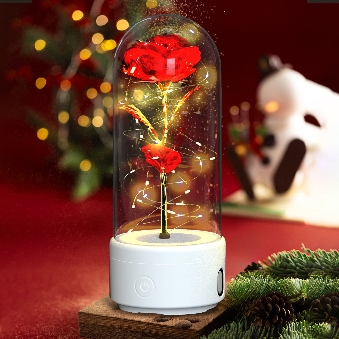 Rose Flowers, 2 in 1 LED Light and Bluetooth Compatible Speaker in Glass Cover - The Best New Thing