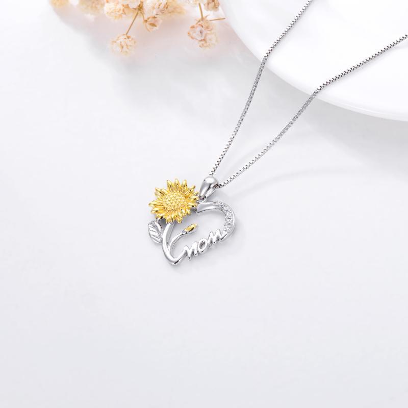 Sunflower Heart Necklace for Mom, 925 Sterling Silver, I Love You Mother - The Best New Thing