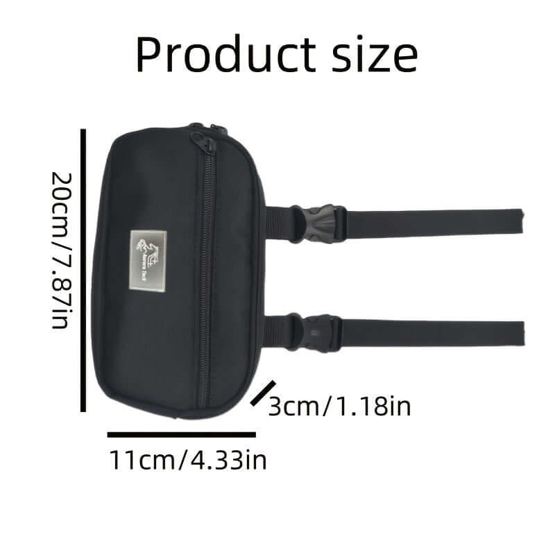 Saddle Horn Bag product size showing dimensions 20cm by 11cm, waterproof accessory for trail riding.