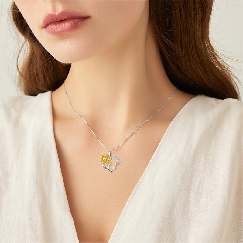 Sunflower Heart Necklace for Mom, 925 Sterling Silver, I Love You Mother - The Best New Thing