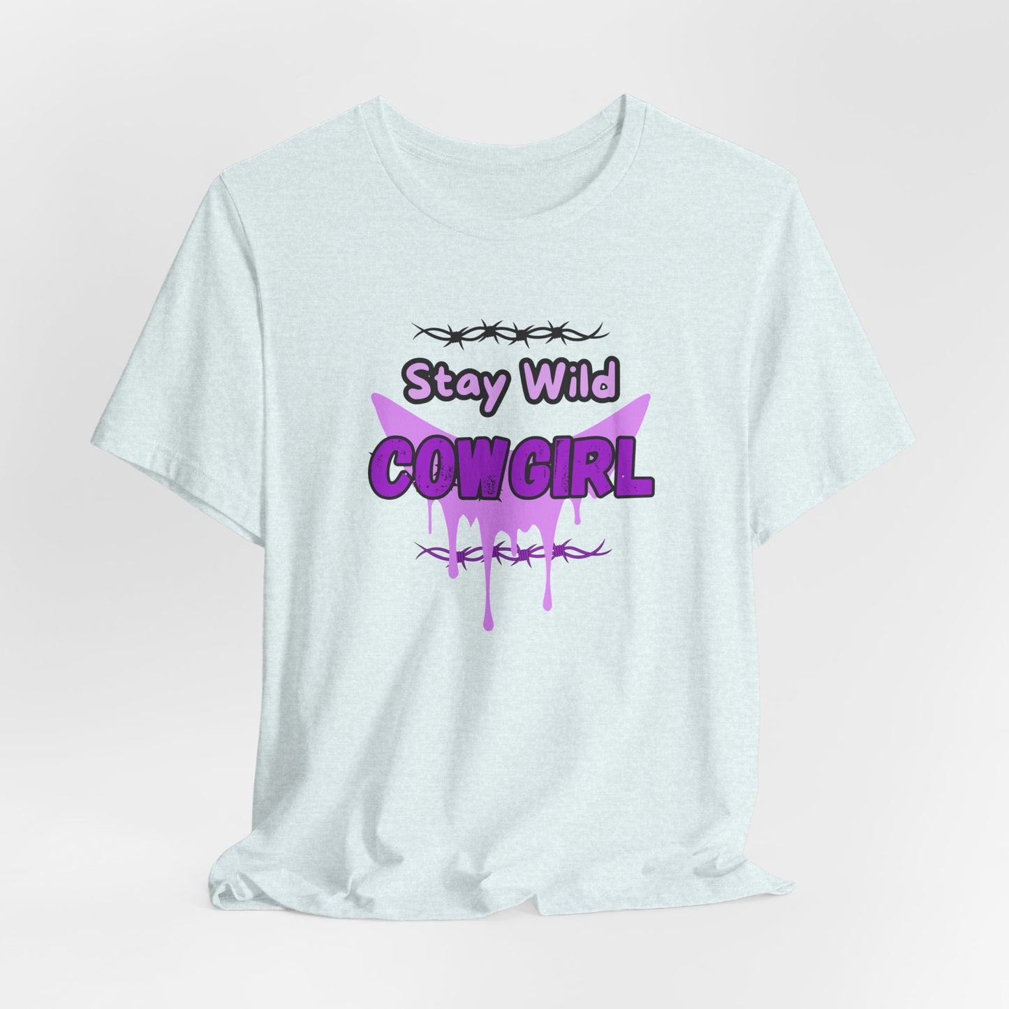 Cowgirl Western Tee with Stay Wild COWGIRL graphic on a lightweight white t-shirt.